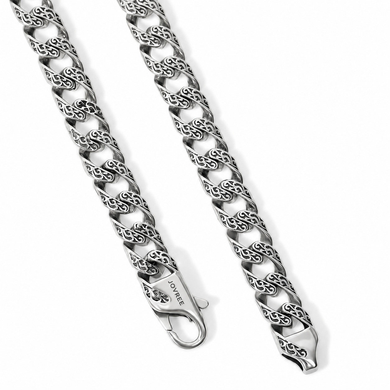 Fulda - Embroidery Patterned Silver Chain Necklace