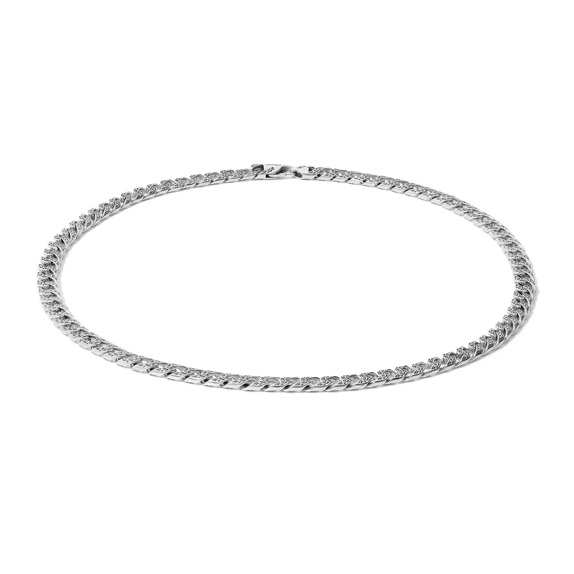 Fulda  Embroidery Patterned Silver Chain Necklace 4