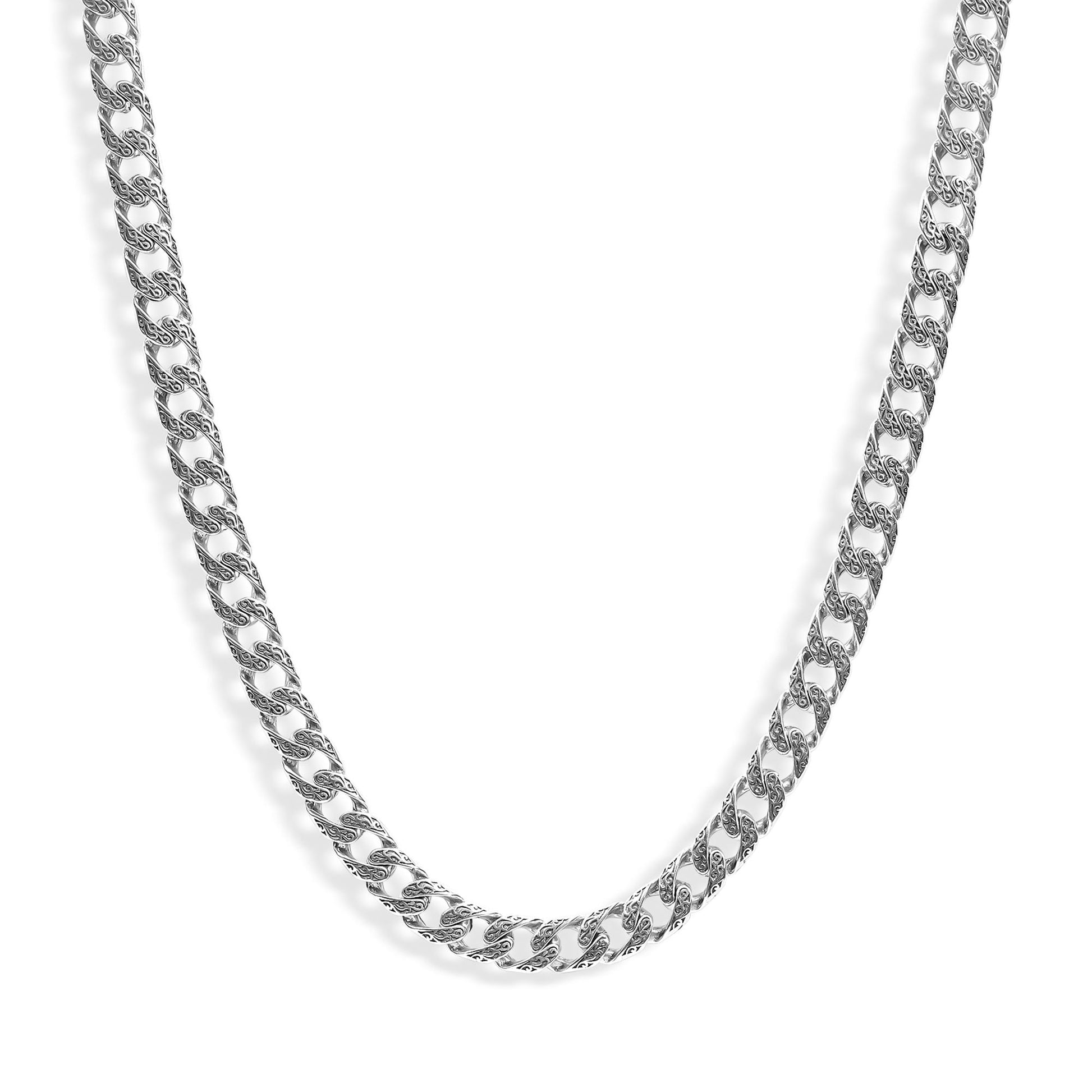 Fulda  Embroidery Patterned Silver Chain Necklace 3