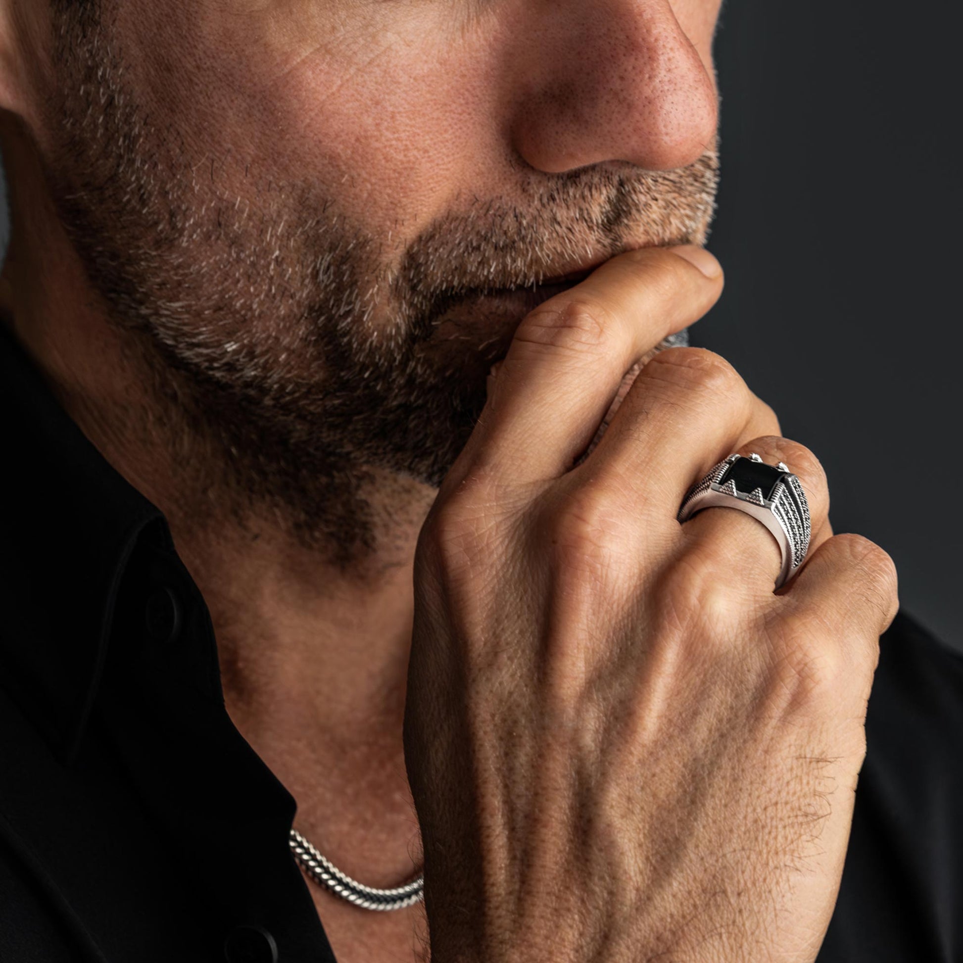 Troy  Black Stone 925 Silver Ring 6