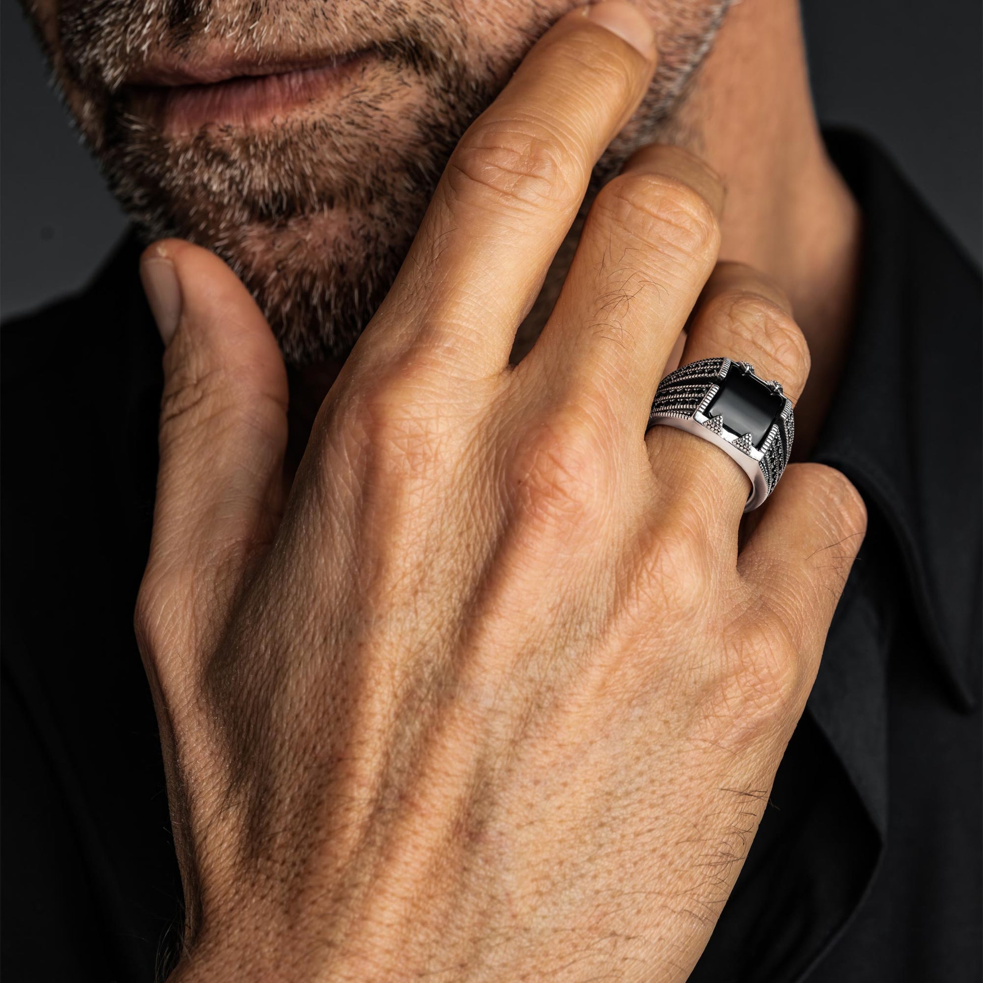 Troy  Black Stone 925 Silver Ring 5