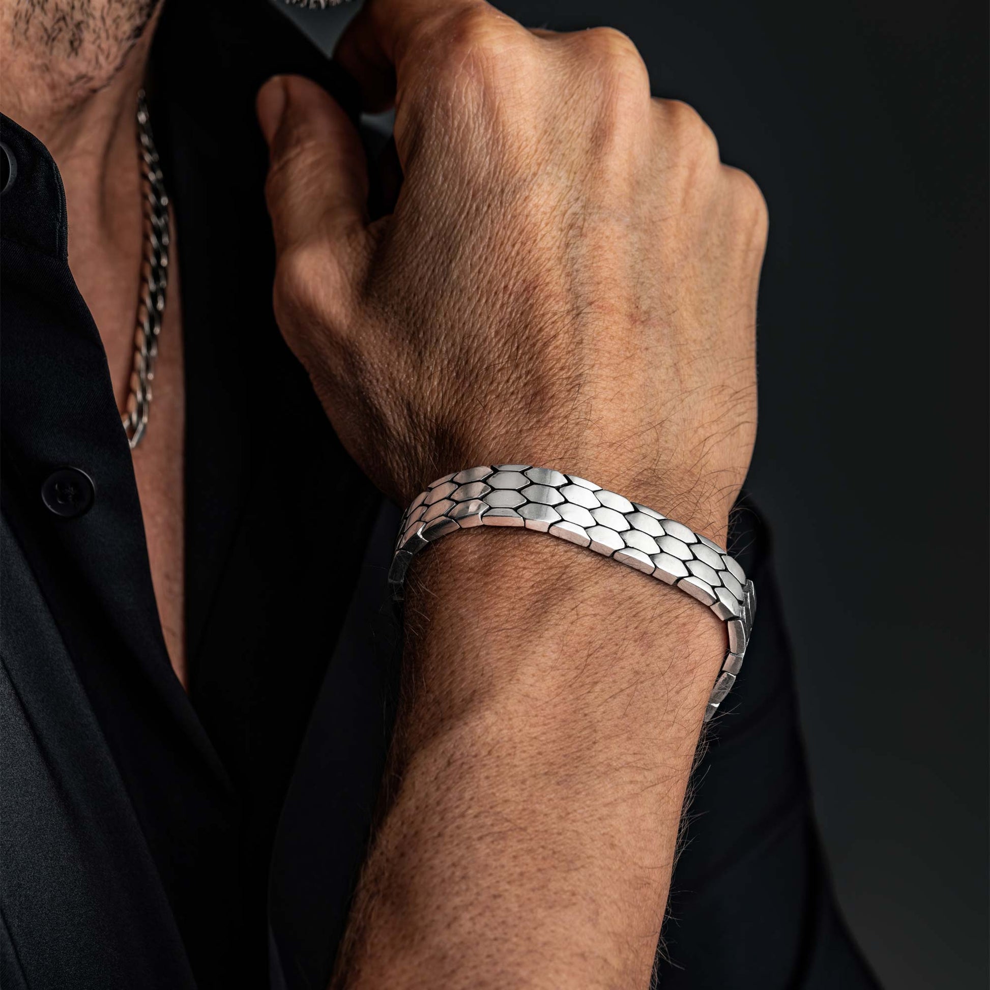 Ruvo  Hexagonal Link Silver Bracelet 5