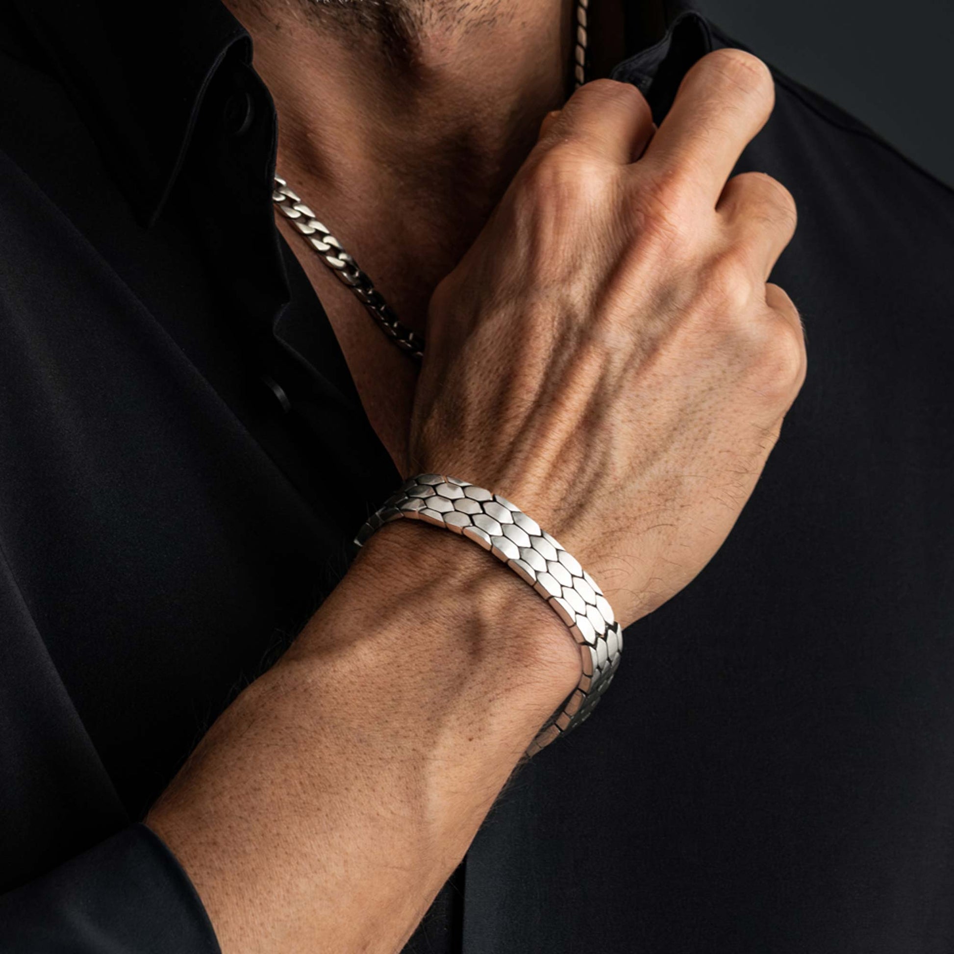 Ruvo  Hexagonal Link Silver Bracelet 6