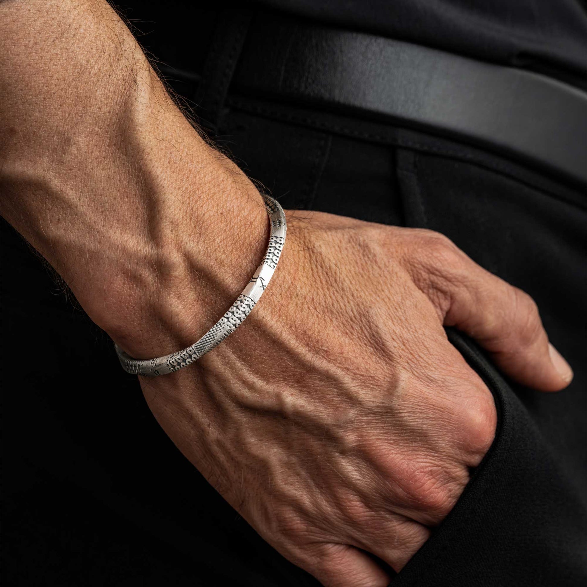 Turin  Silver Zodiac Patterned Bangle Bracelet 5
