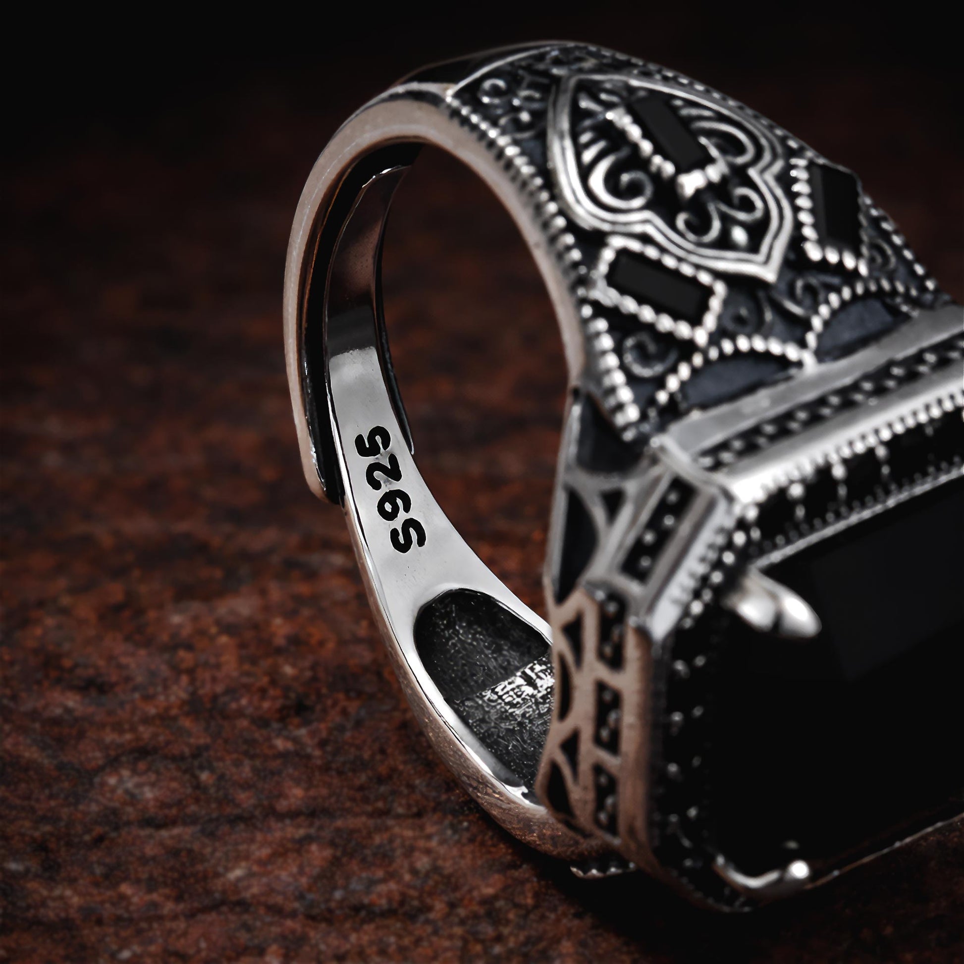 Nero  Black Stone 925 Silver Signet Ring 3