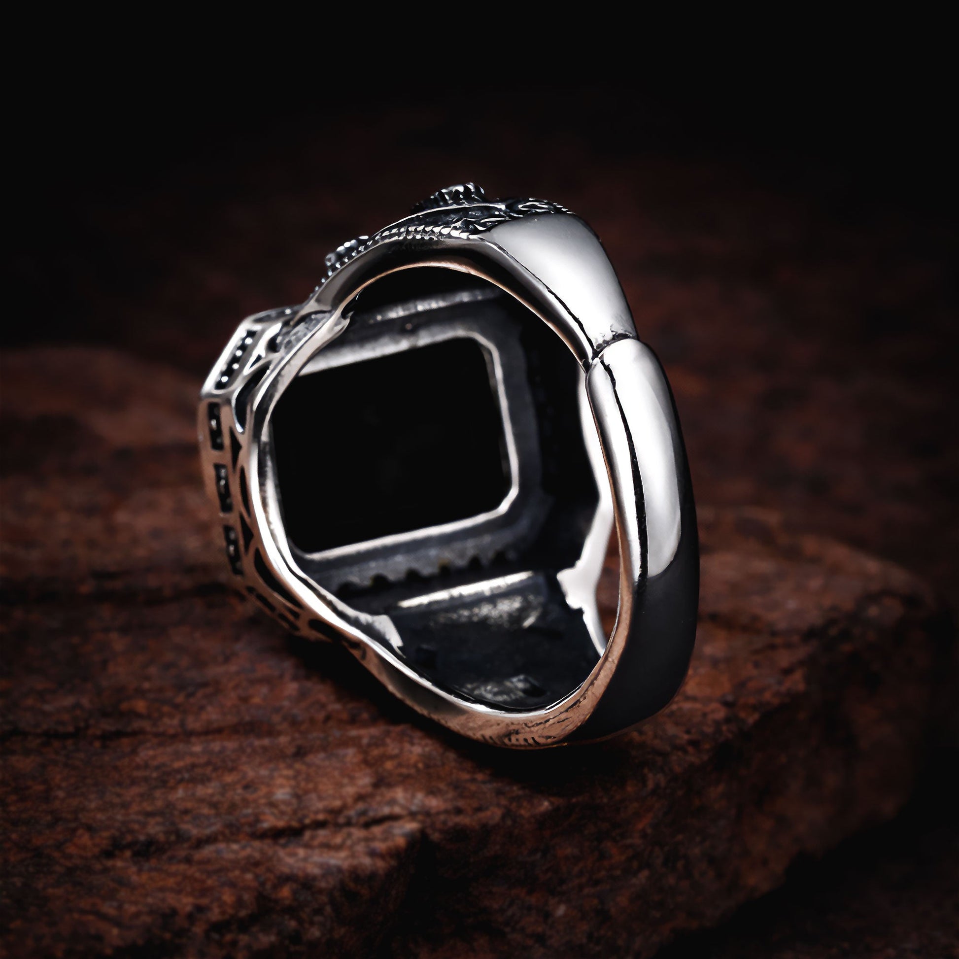Nero  Black Stone 925 Silver Signet Ring 4