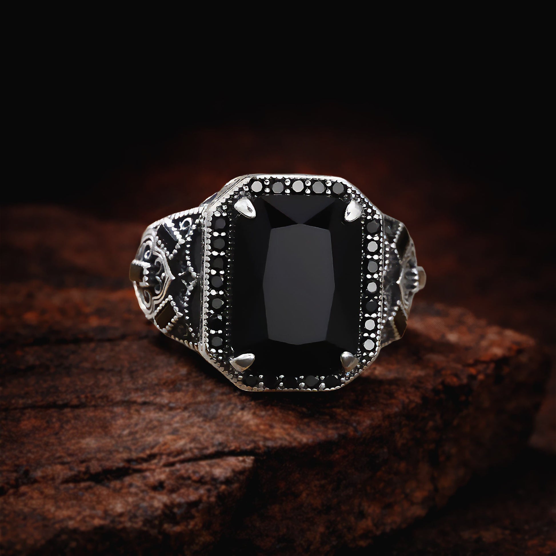 Nero  Black Stone 925 Silver Signet Ring 2