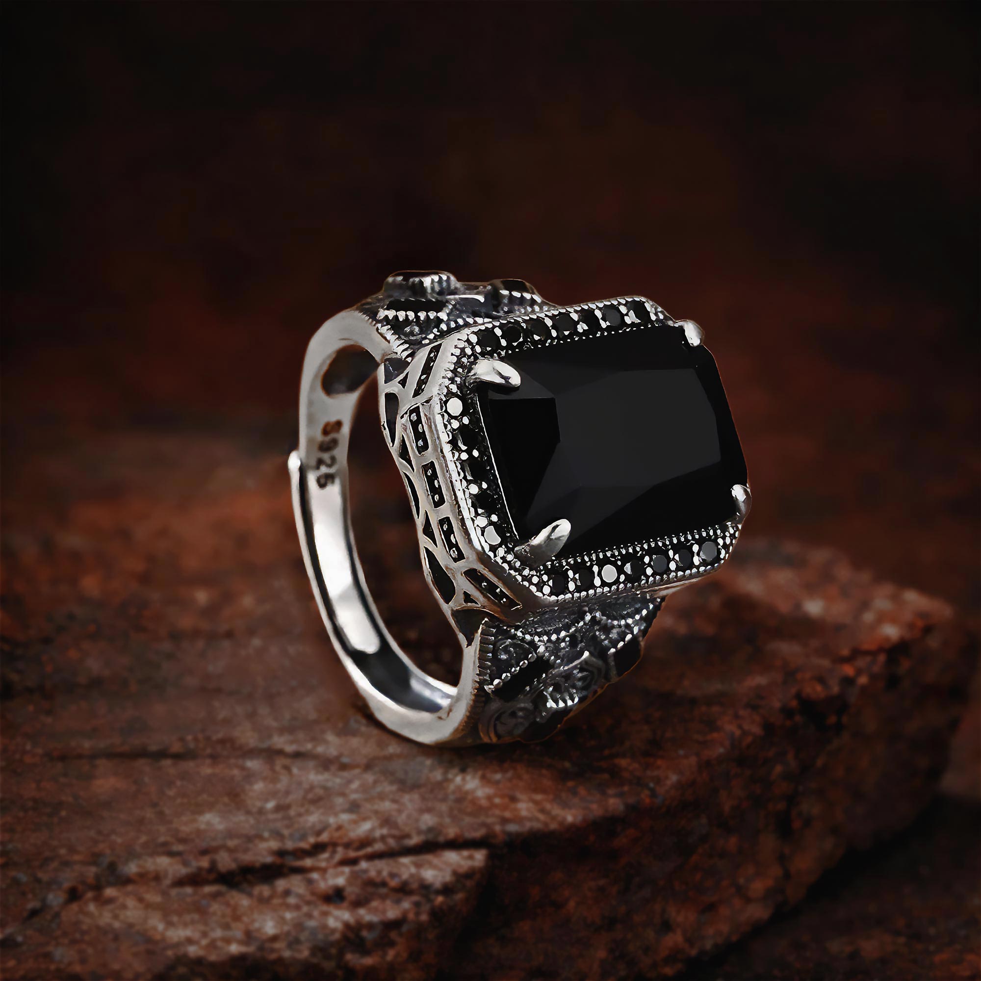 Nero  Black Stone 925 Silver Signet Ring