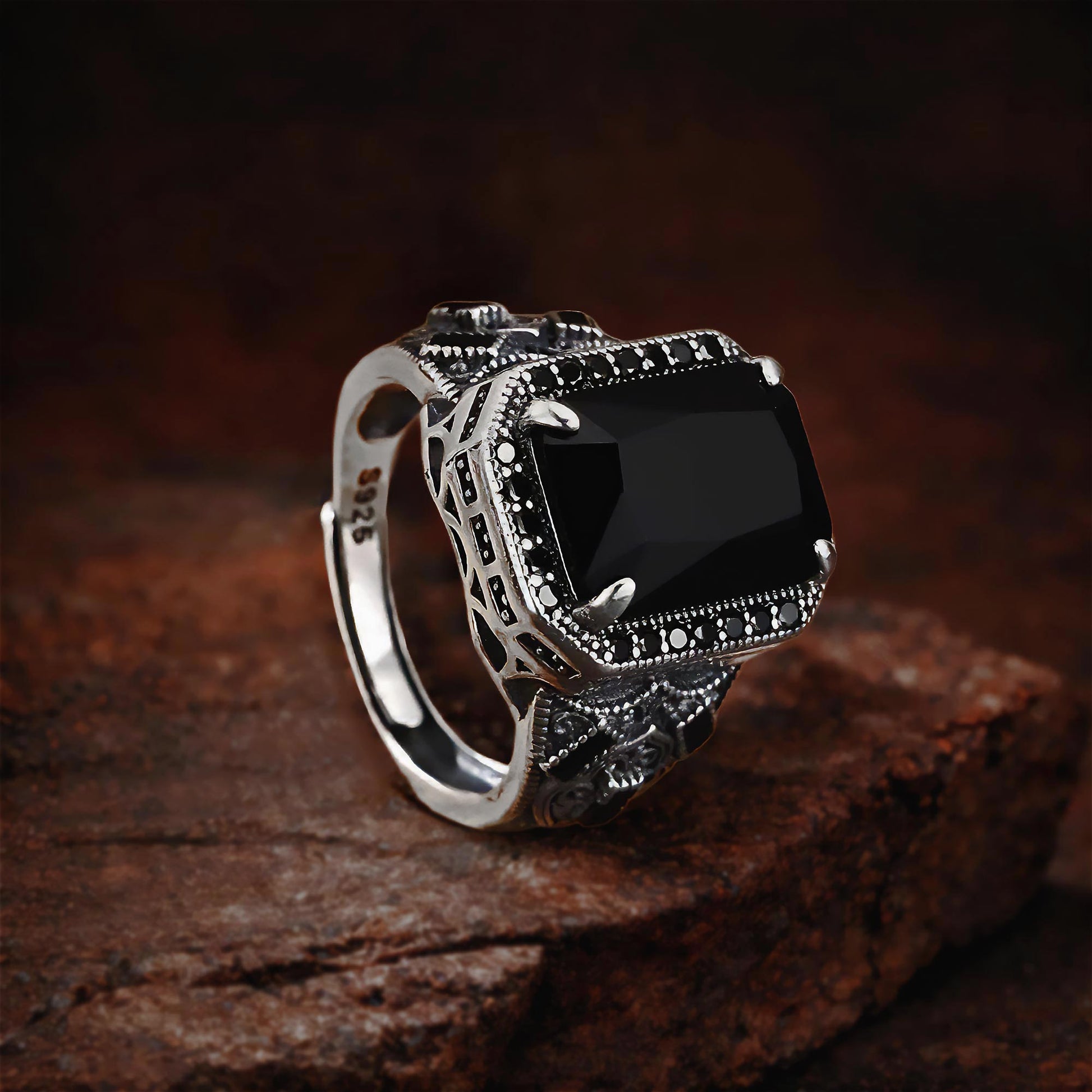 Nero  Black Stone 925 Silver Signet Ring