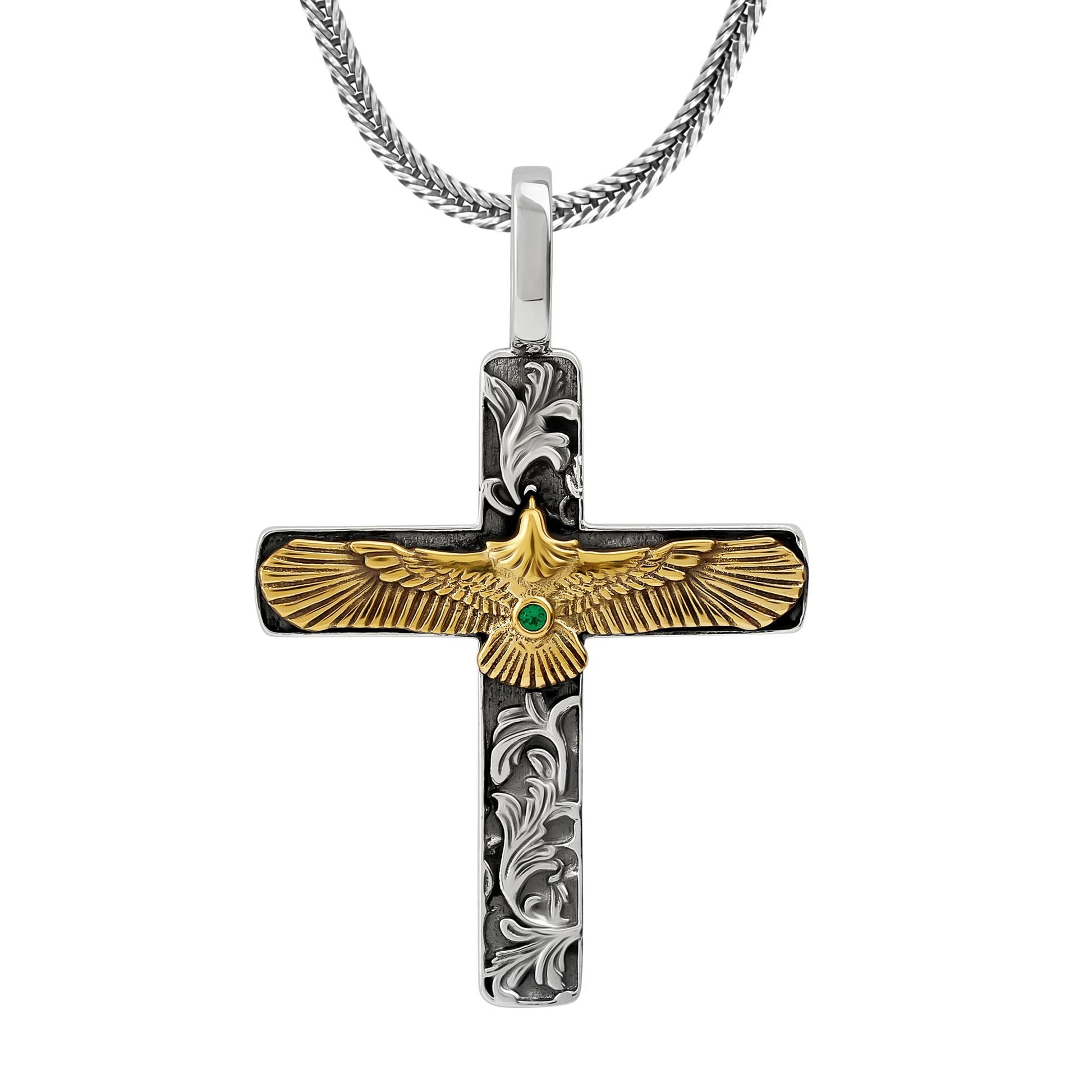 Norcia  Silver Cross Eagle Pendant