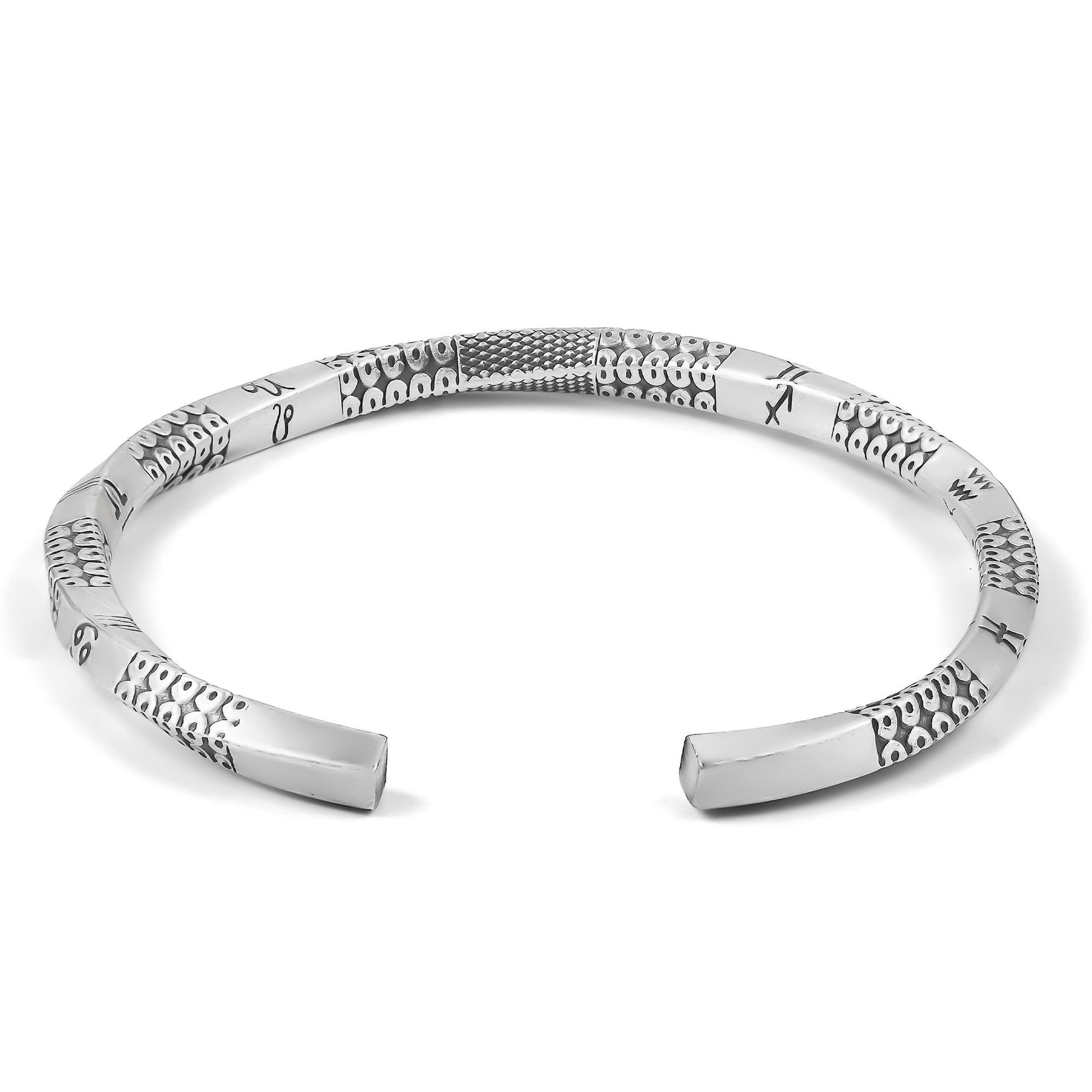Turin  Silver Zodiac Patterned Bangle Bracelet 2