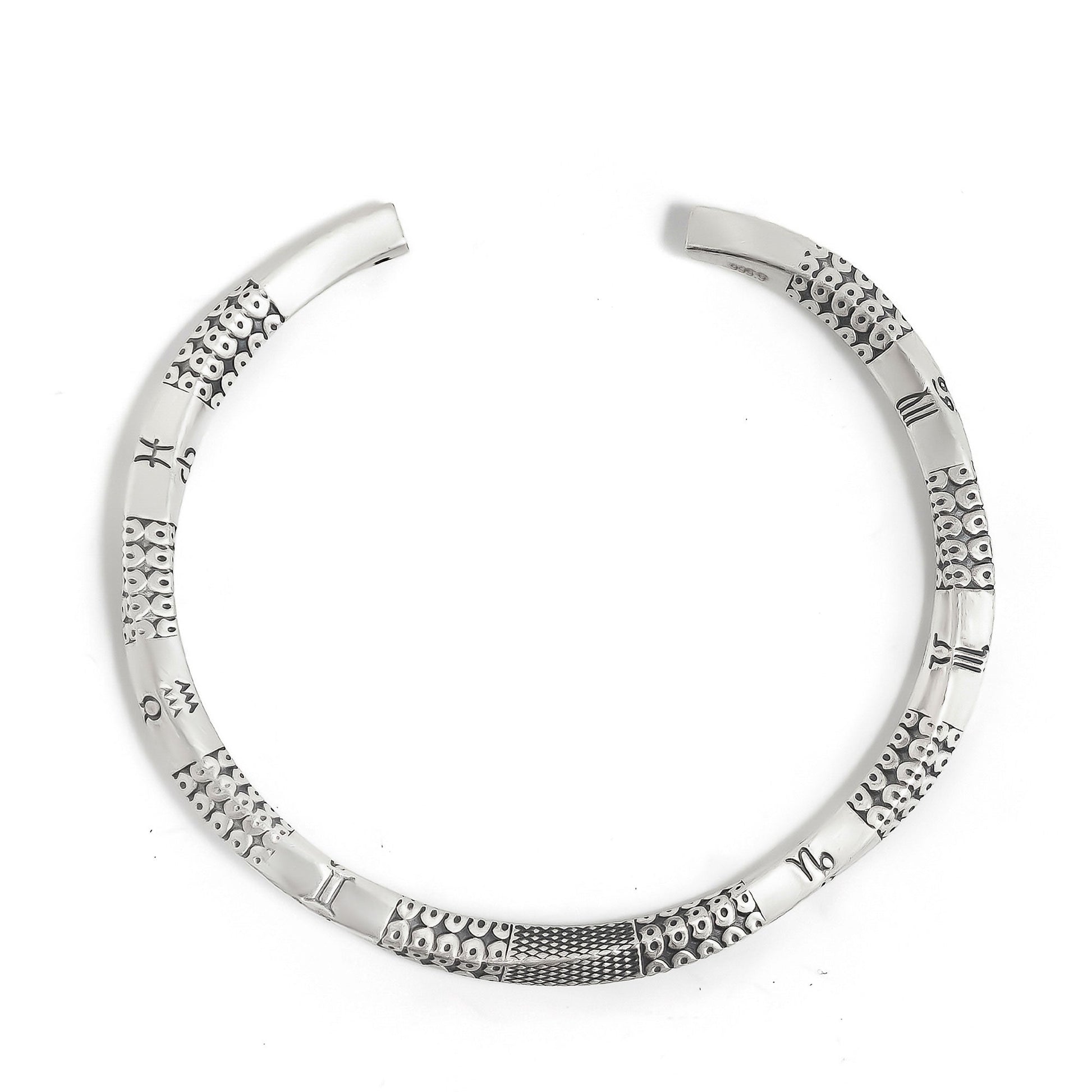 Turin  Silver Zodiac Patterned Bangle Bracelet 3